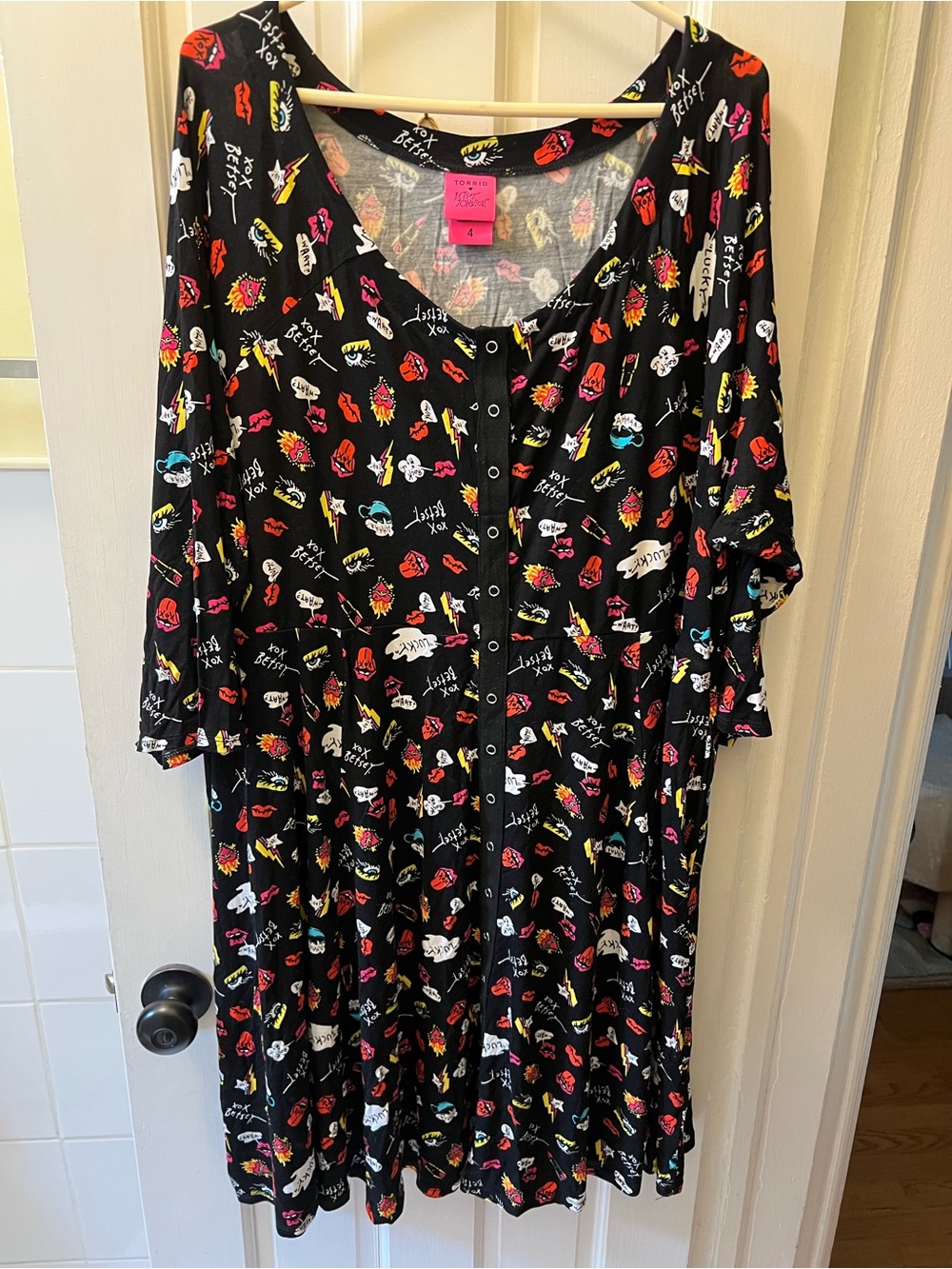 Betsey Johnson for Torrid 3/4 Sleeve Graphic Dress EUC